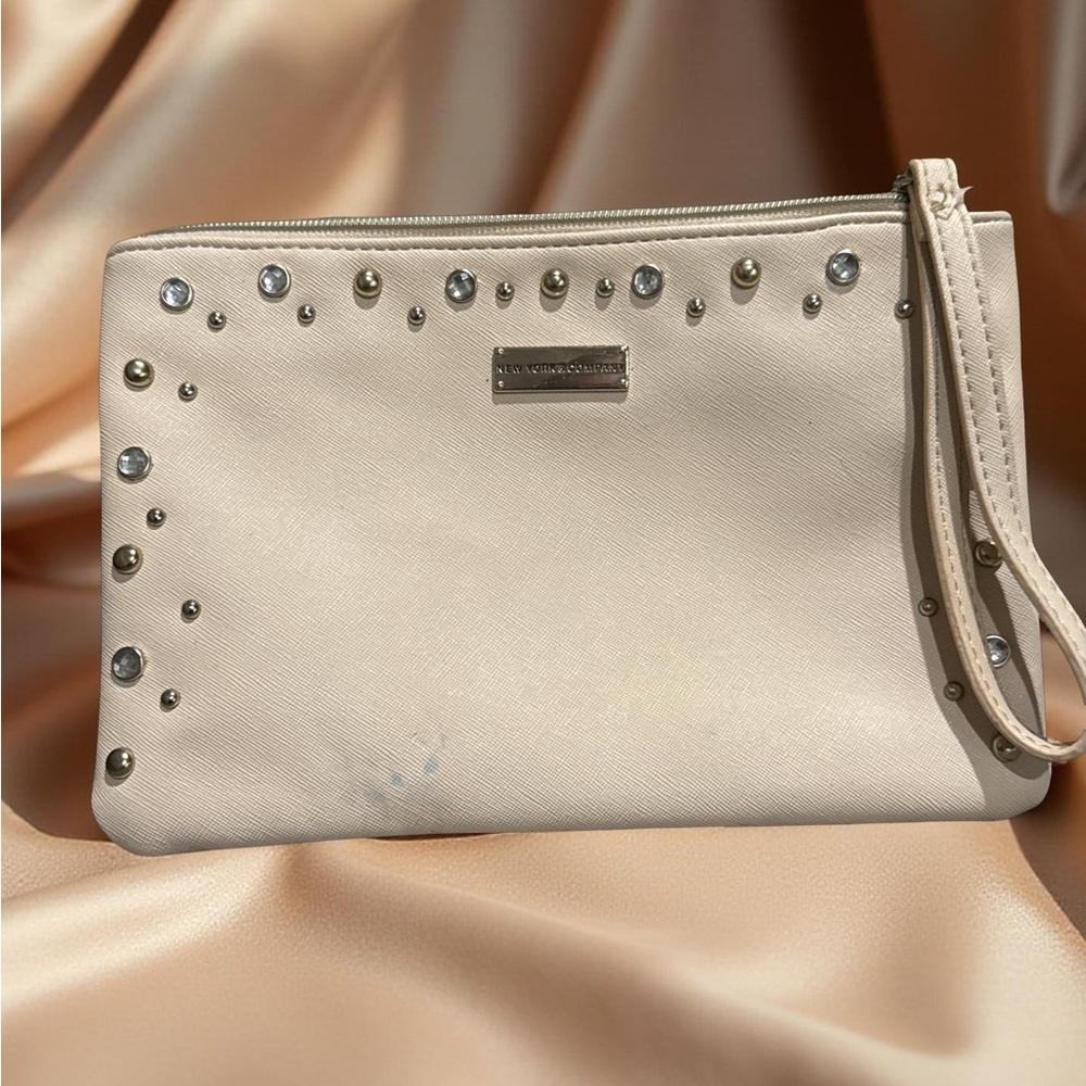 New York & Company Cream Studded Wristlet